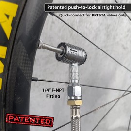 JACO Lightning XP Lock-on Air Chuck for Presta Valve Bike Tires - 1/4" F-NPT (Open Flow) | Quick-Connect Locking Attachment for Tire Inflator Air Compressor (Patented)