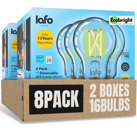 LafoHome EcoBright 8PK Dimmable A19 LED Filament Bulb, 5W (40W Equivalent), E26 Base, 450 Lumens, CRI90+, Flicker-Free Clear Glass, Energy Star Title 20, Warm White 2700K