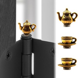 Hinge Head Tea Cup Set of 3 - Door Hinge Heads Decorative Topper Miniature - Cottagecore Magnetic Hinge Head Home Decoration - Whimsical Home Decor (Antique Gold)