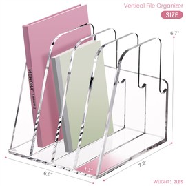 YUXUN Acrylic Magazine Holder,Clear Desk Organzier Workspace Organizers with 4 Vertical Compartments File Sorter for Magazine,Notebooks, Envelopes,Comic Coloring Book Storage(6.6 X 7.2 X 6.7 Inch)