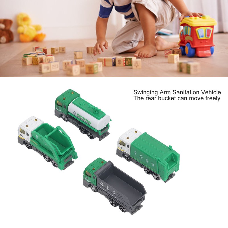 4 Pcs Garbage Truck Toy 1/32 Scale Inertial Drive Sanitation