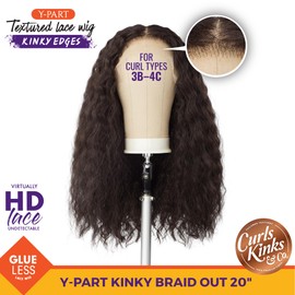 Sensationnel Curls Kinksandco Kinkyedges Wig - Kinky Braid Out 20 Inch Y Part Lace Natural Kinkytexture Edged Hairline for Natural 3C to 4C Hair Textures (F1B/33)