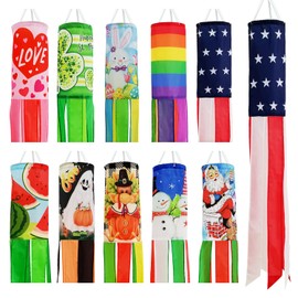 10 Pcs Holiday Windsocks - American, Rainbow, Patriotic - All Seasons Outdoor Decor