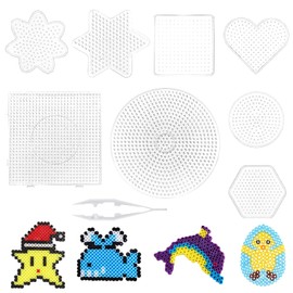 Set of 8 Ironing Beads Pegboard, Pin Plates, Transparent, Plastic Ironing Plate 5 mm, Pegboard Set, Large Ironing Beads Templates, Ironing Beads Pin Plates Set, DIY Beads Craft Accessories