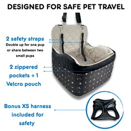 Dog Car Seat for Small Dogs & Medium Under 30 lbs, Bonus Safety XS Harness, Dog Booster Car Seat with Thick Cushions, 3Storage Pockets with Zipper, 2 Safety Belts