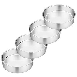 P&P CHEF Juego de 4 moldes redondos para tartas de 6 pulgadas, moldes redondos para hornear, de acero inoxidable, para cumpleaños, boda, capa de metal, no tóxicos y saludables, pulido con espejo y apto para lavaplatos