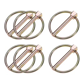 M METERXITY 6-Pack 1/4" Linch Pin with Ring, 1-3/4" Carbon Steel Lynch Pin Trailer Pins for Boat/Truck/Tractor/Trolley/Lawn Mower, Lock Clips Fastener Pin [6x45mm, Colored Zinc]