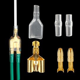 50 Sets Double Spade Connector 2 to 1 Motorcycle Wire Splice - for 4mm Bullet Crimp Terminal Heat Shrink Butt Diameter Male Female 1:2 Transparent Sheath with Sleeve, Electrical Connecting Tool