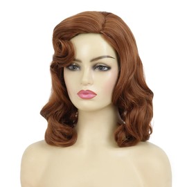 Swiking Vintage Brown 1950s Hollywood Big Wave Wig Synthetic Curly Wig for Retro Parties Halloween Daily Use(Auburn Brown)