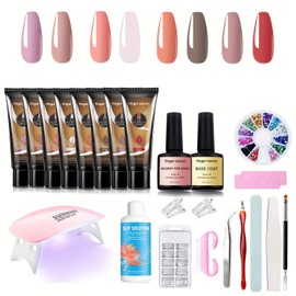 finger secret Poly Nail Gel Kit Beginner,8Colors Poly Extension Gel Nail Kit With Nail Lamp Slip Solution,Builder Gel Nail Extension Kit With Manicure Tools for Starter DIY Nail Supplies Gift Kit