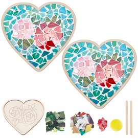 WEBEEDY 2 Set DIY Mosaic Kit Roses Heart Mosaic Coaster Creative Craft Kit DIY Craft Activity Make a Heart Decoration for Home Tableware Trivet Placemat Table Decor, Grout and Glue Not Included