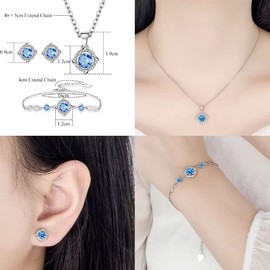 Ladies Hypoallergenic Silver Plated Jewellery - AAA Cubic Zirconia Crystals - Matching Trio, Adjustable Necklace, Bracelet and Stud Earrings, 45cm Chain - Plus Gift Box.