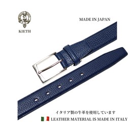 KIETH KE21456-29 Men's Business Belt, Navy, Genuine Leather, Italian Shrink Leather, Made in Japan, navy
