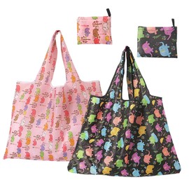 FAVORTALK Fold Away Shopping Bags Reusable Waterproof - 2 Pcs Foldable Shopper Bags for Women Ladies Eco-friendly Travel Recycle Groceries Bag Folding to Fits in Pocket - D28903