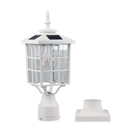 Kemeco ST4224Q-W LED Cast Aluminum Solar Post Light Fixture with 3-Inch Fitter Base for Outdoor Garden Post Pole Mount (White)…