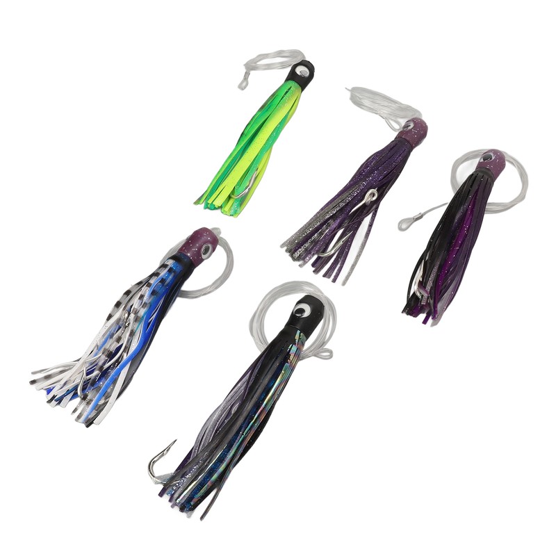 5PCS Saltwater Trolling Lure PVC Squid Skirted Deep Sea Fishing