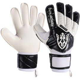 Keeperking SP 2.0, Junior, Teenagers, Adults, Children's Goalkeeper Gloves with Fingersaves, Men's Latex Goalkeeper Gloves with Strong Grip and Removable Finger Protection (4, Black/White)