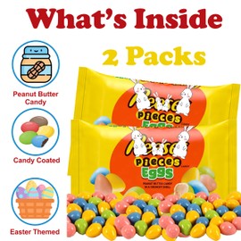 Easter Candy Reece Pieces Peanut Butter Eggs, Bulk 2 Pack, Peanut Butter Milk Chocolate Egg Candies, Pastel Candy Mix for Kids Easter Gifting, Egg Hunts and Basket fillers, 10.8 oz