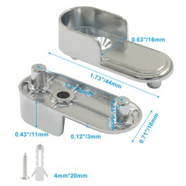 suiwotin 20 Pack Oval Closet Rod End Supports with 6mm Pins, Heavy Duty Zinc Alloy Wardrobe Bracket Holder for 15mm x 30mm Pole