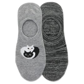 HOTSOX Women's Yin Yang Cat Liner Sock 2 pair per pack, Gray Heather, Women's shoe size 4-10, Yin Yang Cat (Gray Heather), 4-10