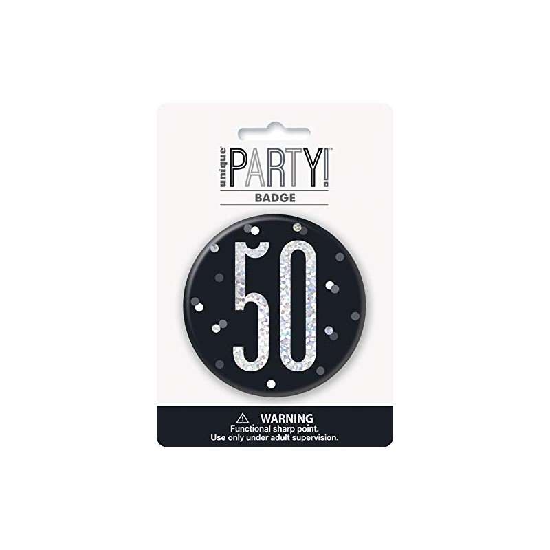 Round Prismatic 50th Birthday Badge | Party Accessories | Black