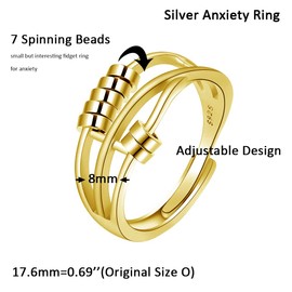 Shuxin Silver Anxiety Ring for Women Men, 925 Sterling Silver Fidget Rings for Women, Silver Spinner Rings for Anxiety Stress Relief, Yellow Gold Plated Adjustable Thumb Rings for Anxiety Women Men