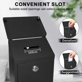 Metal Suggestion Box Donation Box With Slot Drop Box With Lock And Key Collection Box Mailbox Wall Mount Dropbox（10.2×5.6×2.8inch）Ballot Box For Home Office Outdoor （Black）