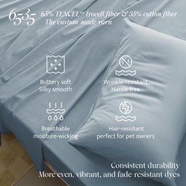 Double Stitch Cotton Tencel Fitted Sheet - California King Fitted Sheets Deep Pocket, Soft Hotel Bedding, Cooling & Breathable for Hot Sleepers, Up to 16 inches, Sterling Blue