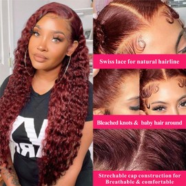 Aveiyce Reddish Brown Deep Wave Lace Front Wigs Human Hair Auburn Colored 13x4 HD Transparent Lace Frontal Wig for Black Women 180% Density Copper Red Glueless Lace Front Curly Wig Pre Plucked 26 Inch