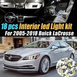 18Pc Super White 6000k Car Interior LED Light Bulb Kit Pack Compatible with 2005-2018 Buick LaCrosse