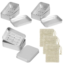 Pack of 3 Soap Box Travel Soap Box Made of Aluminium Soap Dishes with Drip Rack and Soap Bag Waterproof Soap Box for Solid Soaps and Solid Shampoos at Home Travel Camping