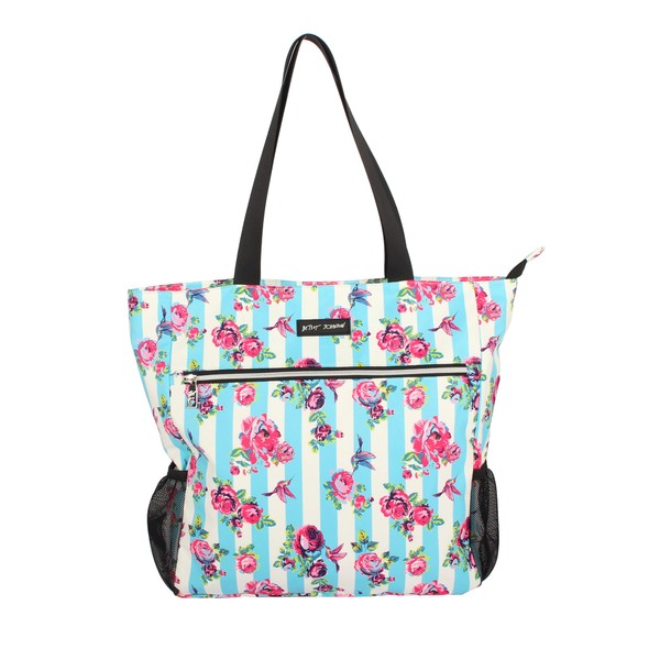 Betsey Johnson 15.6 Inch Zipper Shoulder Tote Bag –Lightweight Large Durable Polyester Laptop Handbag with Top Handles Compartments and Mesh Side Pockets for Gym Business Work (Hummingbird Floral)