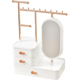 DeaGenlte Earring hanger Rack with Mini Hangers, Jewelry Towers Display Stand Box with Mirror, 3 Tier Necklace Holder Display for Earrings Watches Bracelet Rings (3 Tier)