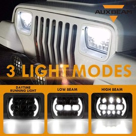 5x7 LED Headlights, Auxbeam 85W 7x6 LED Headlights with DRL High Low Beam Rectangular H6054 Headlamp Compatible for Jeep Wrangler YJ Cherokee XJ H6054 H5054 H6054LL 69822 6052 (2Pcs Black)