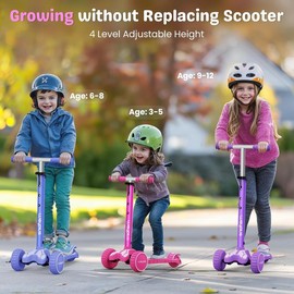 3 wheel scooter for kids ages 3 25mm extra thick deck light up wheels for kids ages levels adjustable heights three wheel scooter for kids ages 812 max load 180lbs - Color: Pink, Size: Default