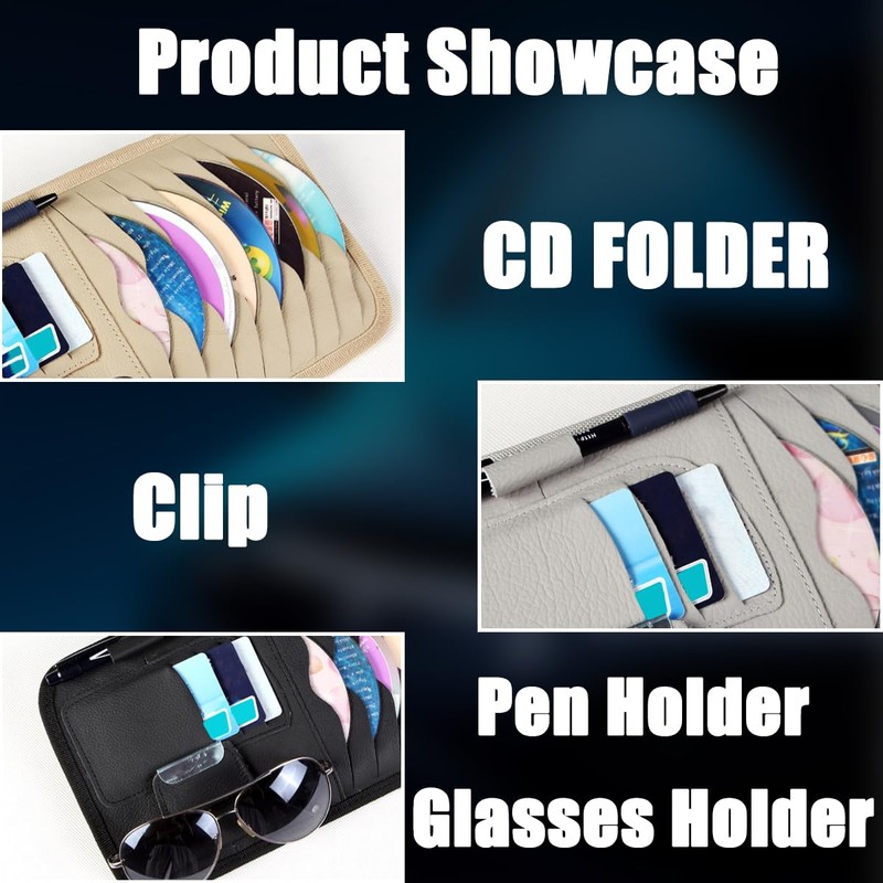 JNNJ Bag Sun Visor Organiser Leather, Car Visor CD Case,