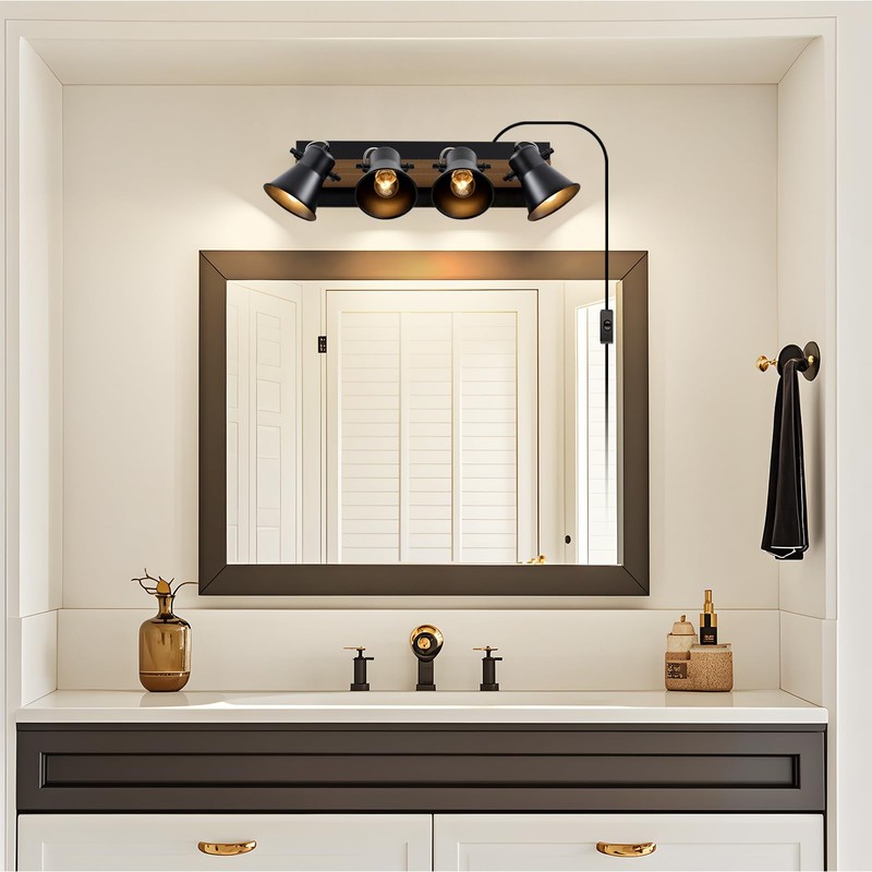 SEEBLEN 4-Light Plug-in Track Lighting, Adjustable Ceiling Spotlight,Industrial Black Kitchen