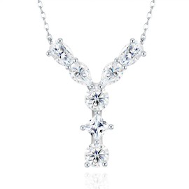 Pass Diamond Tester Letter Y Multi Cut VVS Moissanite Necklace 925 Silver Platinum Plated Elegant Fine Jewelry NecklaceColor: Silver, Length: 18inches, Design: N