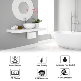 Tankless Water Heater Electric 5.5kW 220~240V, thermoflow On Demand Hot Water Heater Digital Display, Electric Instant Hot Water Heater for Sinks, CSA Certified