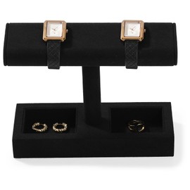 Papten J00302 Wristwatch Stand, For 2 Pieces, Microfiber, Luxury, Stylish, Display, Storage, Photography, Gift etc. (Black)