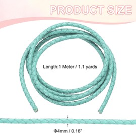 PATIKIL Round Braided Leather Cord, 4mm Round Braided Leather Cord Rope Folded for Crafts Jewelry Making Necklace Bracelets, Light Green (1.1 Yards)