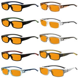 Eyekepper 10 Pack TR90 Orange Tinted Blue Light Blocking Reading Glasses for Women Men Readers Computer Eyeglasses +1.25