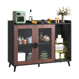 40" Liquor Cabinet Bar Wine Bar Cabinet Buffet Sideboard with Led Light Storage