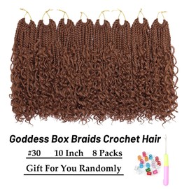 Goddess Box Braids Crochet Hair 10 Inch 8 Packs Pre-looped Bohemian Crochet Boho Box Braids With Curly Ends 3X Crochet Braids Hair for Women Synthetic Braiding Hair (10 inch, #30)