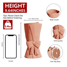 Relexome Pink Ceramic Bow Vase 9.64 in Unique Cute Modern Decorative Bouquet Flower Vases for Home Living Room Table Decor Women Girl Gifts