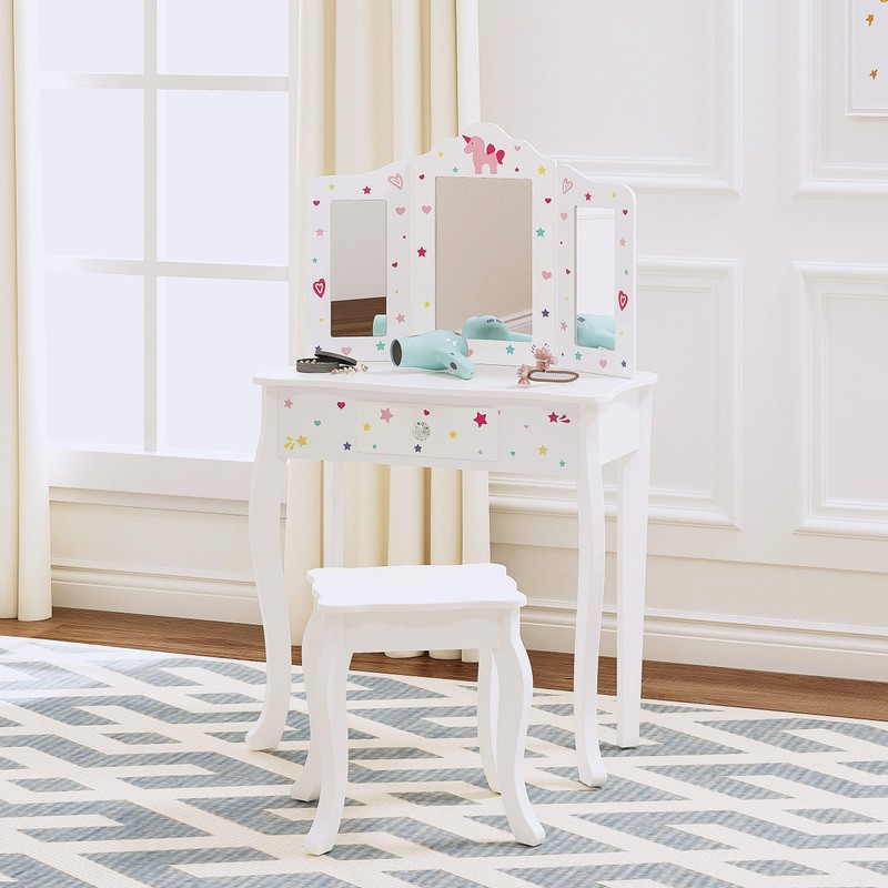 UTEX Kids Vanity Table and Chair Vanity Set with Mirror