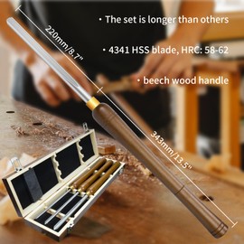 DEEFIINE 3 Pcs HSS Bowl Gouge Lathe Chisel Set, Wood Lathe Bowl Turning Tools with Wooden Box, 1/4-Inches, 3/8-Inches and 1/2-Inches chisels for woodturning