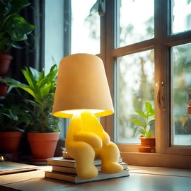 Zobawlks Modern Table Lamp for Bedroom: Rechargeable Cute Light for Kids Child Teen - Gift for Birthday Christmas (Mr. When -Yellow)