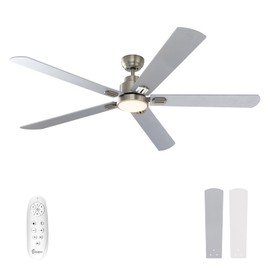 warmiplanet 62 Inch Indoor Ceiling Fans with Lights, 6 Speeds Slient Reversible DC Motor, 3 Color Dimmable LED Light, Timer, Brushed Nickel, 5 Blades