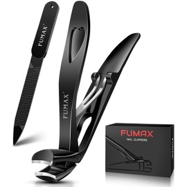 FUMAX Angled Large Nail Clippers for Seniors, Toenail Clippers for Thick Toenails Nails, Mess Free Toe Nail Clippers with Catcher, Arthritis Nail Cutter with Wide Jaw for Men Women-Black